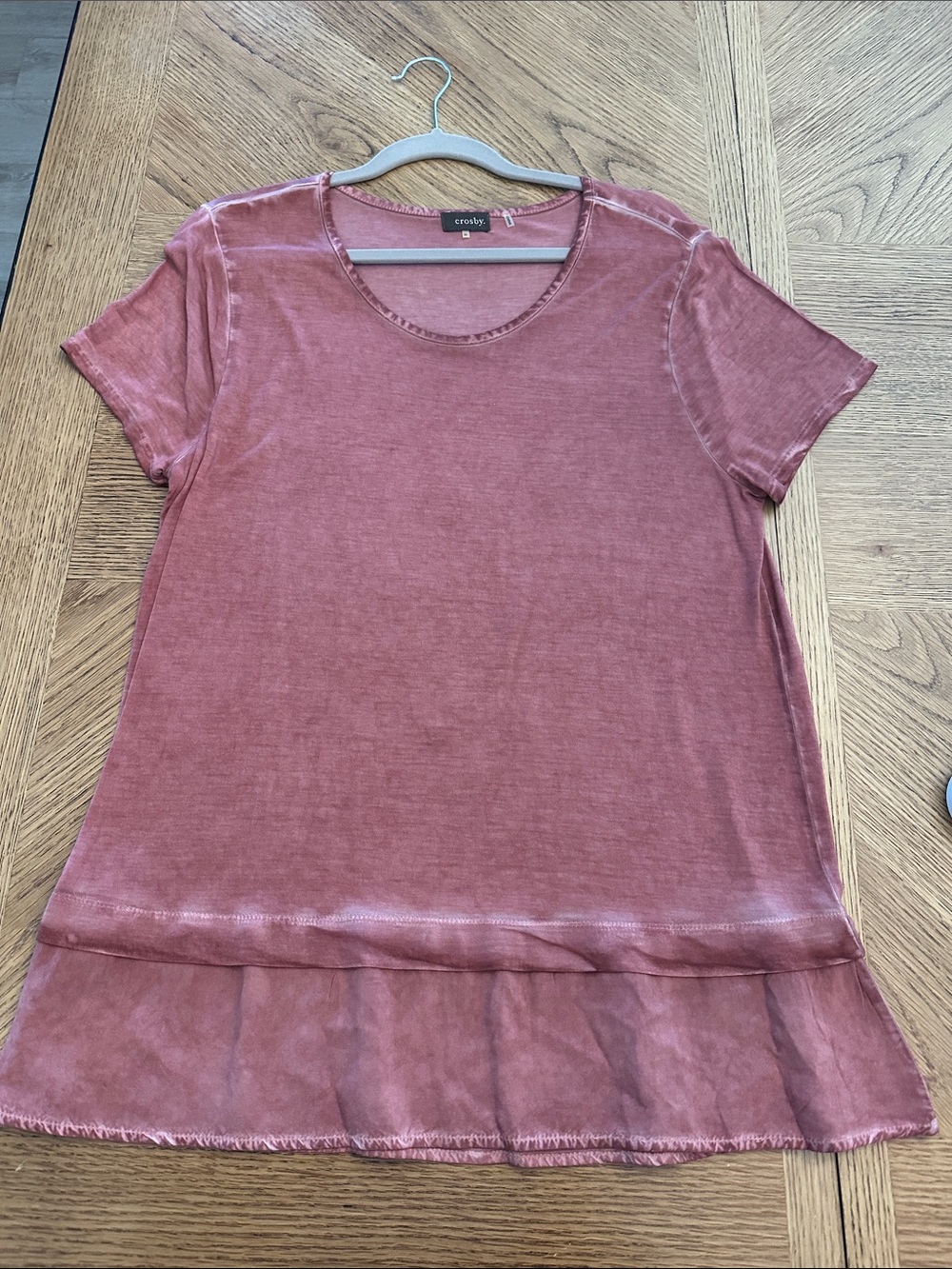 crosby. Dusty Rose Short Sleeve Ruffle Hem Top